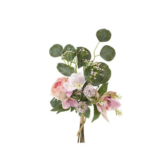 Bouquet d'orchidées, de roses, de fleurettes et d'eucalyptus - 30 x 14 cm