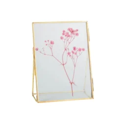 Cadre de fleurs séchées - Gypsophile Rose - Verre et Or