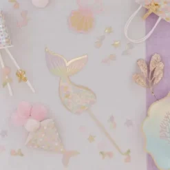 Cake Topper Joyeux Anniversaire - Sirène Pastel et Or