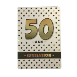 5 cartes d'invitation pour anniversaire - Noir, Blanc et Or - Age au Choix