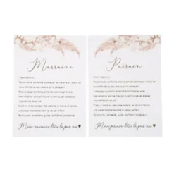 2 cartes Parrain, Marraine - Collection Pampas, Fleurs de Coton et Or