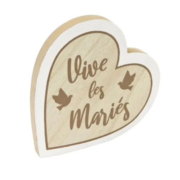 Centre de Table Cœur " Vive les mariés " - Naturel