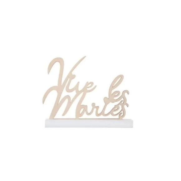 Centre de table Vive les Mariés sur socle en bois