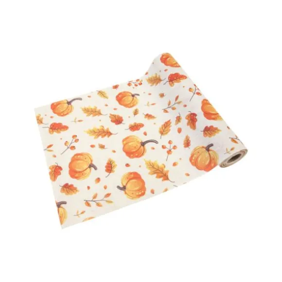 Chemin de table d'automne en toile avec impression de citrouilles et feuilles - 28 cm x 4 m
