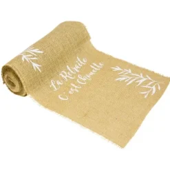 Chemin de table en jute - Retraite Party - Beige, Or & Feuilles d'Olivier - 5 mètres