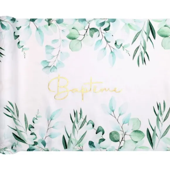 Chemin de table en polyester - 29 cm x 3 m - Collection Baptême Végétal