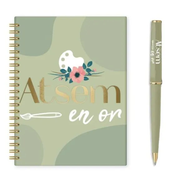 Coffret Carnet de Notes et Stylo - Atsem en or