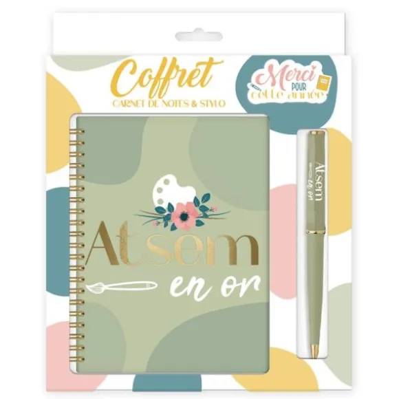 Coffret Carnet de Notes et Stylo - Atsem en or