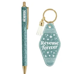 Coffret Duo à paillettes humoristique - Stylo et porte-clés motel - Collection Girls Club - Modèle au choix