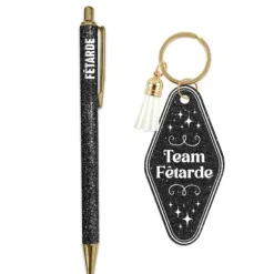 Coffret Duo à paillettes humoristique - Stylo et porte-clés motel - Collection Girls Club - Modèle au choix