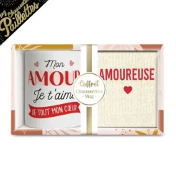 Coffret Mug à paillettes "Mon Amour" et Chaussettes à paillettes "Amoureuse" pour femme - Collection Famille d'Amour