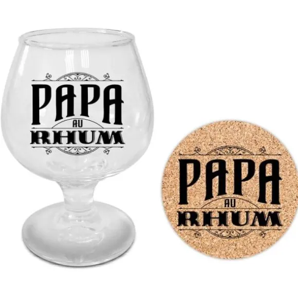 Coffret verre + dessous de verre " Papa au Rhum "