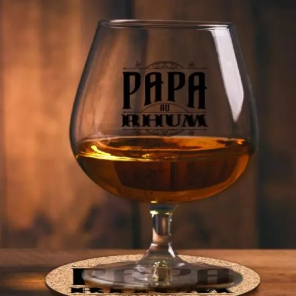 Coffret verre + dessous de verre " Papa au Rhum "