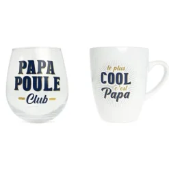 Coffret Verre "Papa Poule Club" et Tasse "Le plus cool c'est Papa" - Collection Papa Parfait