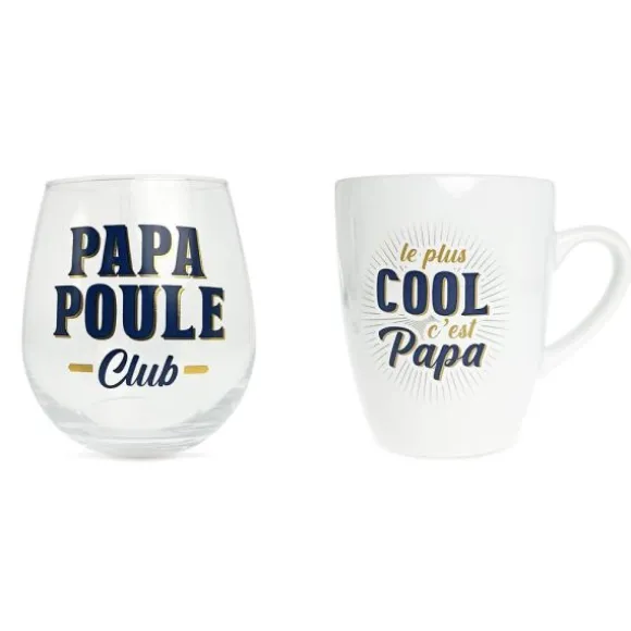 Coffret Verre "Papa Poule Club" et Tasse "Le plus cool c'est Papa" - Collection Papa Parfait