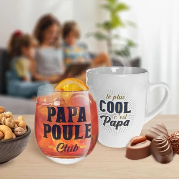 Coffret Verre "Papa Poule Club" et Tasse "Le plus cool c'est Papa" - Collection Papa Parfait