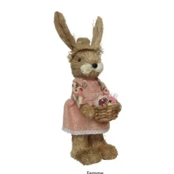 Décor en bois pour Pâques avec fleur en velours - 25 cm