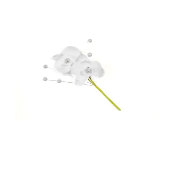 3 Fleurs d'Orchidée Blanches avec leurs Perles