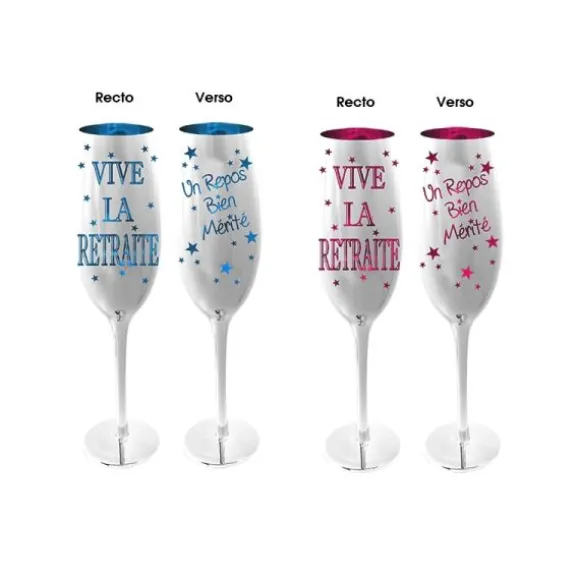 Flûte à Champagne Vive la Retraite - Bleu ou Rose