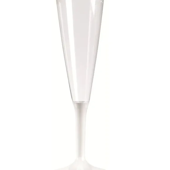 10 Flûtes à Champagne Plastique Pied Blanc