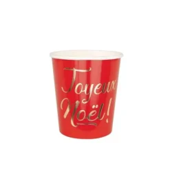 8 Gobelets en carton - Rouge et Or Joyeux Noël