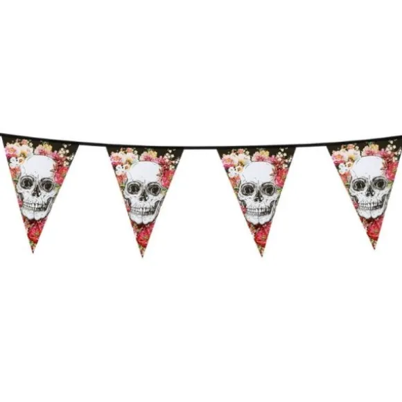 Guirlande en Plastique - 6 mètres - Crâne et Fleurs