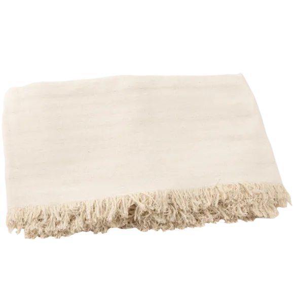 Nappe en coton effiloché - 140 x 240 cm - Couleur Blanc Crème