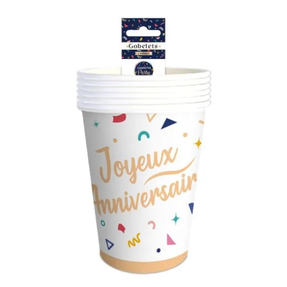 Pack de 6 gobelets - Joyeux Anniversaire - Collection Confettis