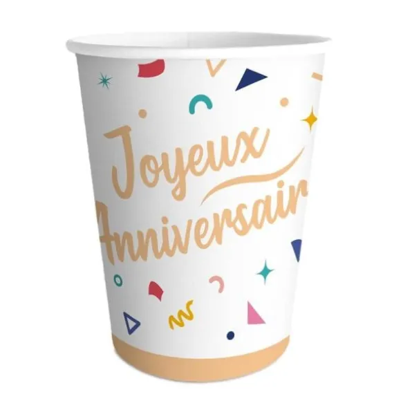 Pack de 6 gobelets - Joyeux Anniversaire - Collection Confettis