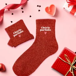 Paire de chaussettes à paillettes pour femme - Saint-Valentin - Collection Chéri Chérie