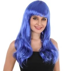 Perruque longue ondulée avec frange pour femme - Couleur au choix