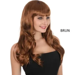 Perruque longue ondulée avec frange pour femme - Couleur au choix