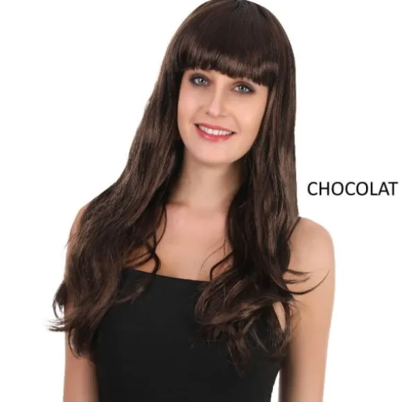 Perruque longue ondulée avec frange pour femme - Couleur au choix