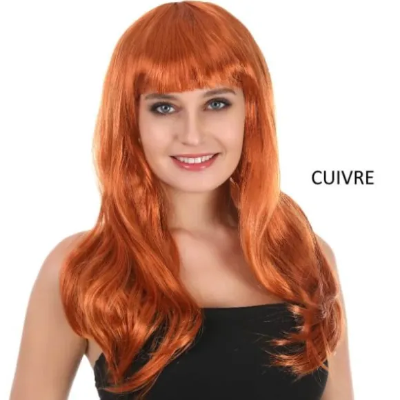 Perruque longue ondulée avec frange pour femme - Couleur au choix