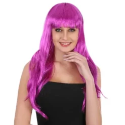 Perruque longue ondulée avec frange pour femme - Couleur au choix