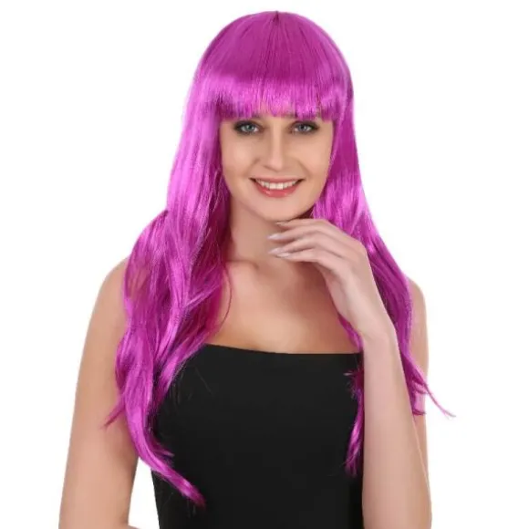 Perruque longue ondulée avec frange pour femme - Couleur au choix