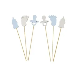 6 piques décoratives en bois - Biberon, pied et tétine - Couleur au choix