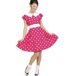 Robe Rose à Pois des Années 50 pour femme - Taille au choix