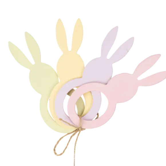 4 ronds de serviettes en forme de lapins en bois - 5,5 x 14 cm - Pâques