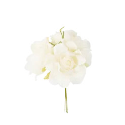 3 roses anciennes ivoires sur tige en tissu - 15 cm