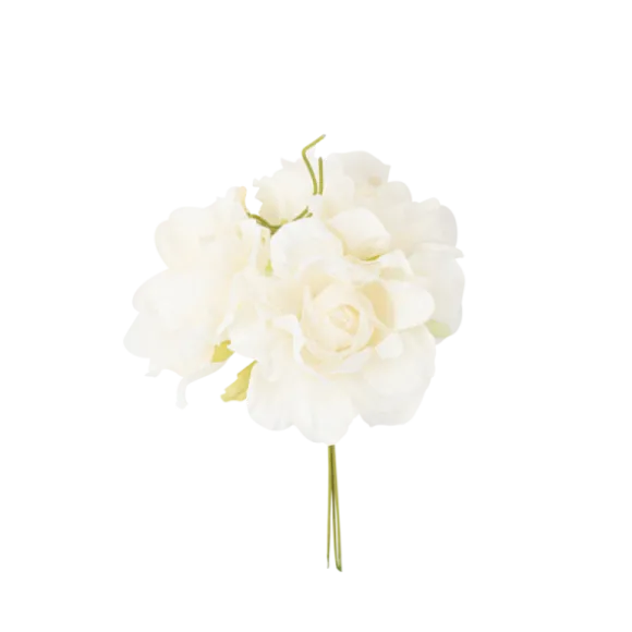 3 roses anciennes ivoires sur tige en tissu - 15 cm