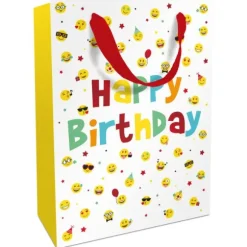 Sac cadeau en papier - "Happy Birthday" avec smileys - Taille L