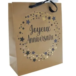 Sac cadeau en papier - Joyeux Anniversaire Kraft - Taille S