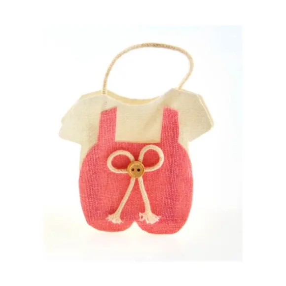 4 Sachets pour dragées en lin salopette rose