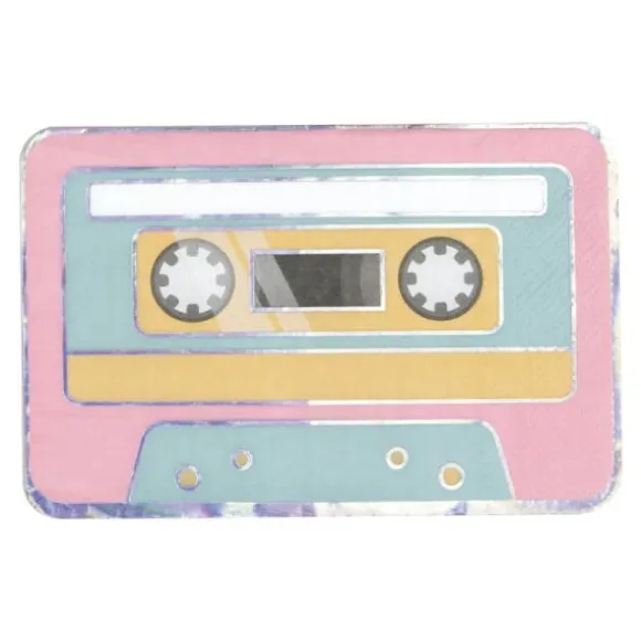 16 serviettes en forme de cassette - 19 x 29 x 16 cm - Collection 90's Party