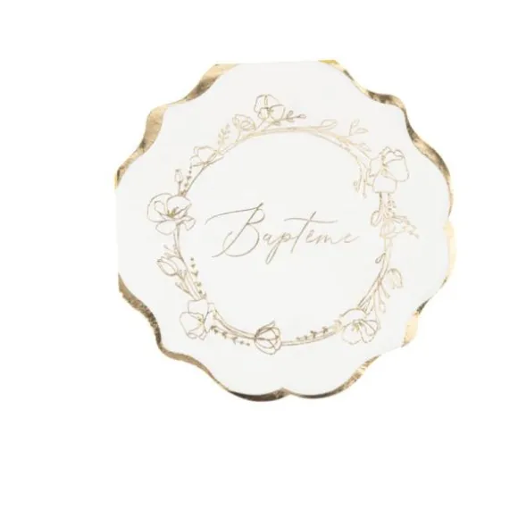 16 serviettes en papier FSC® - 32 x 32 cm - Collection Baptême Crème et Or