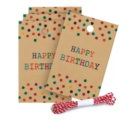 4 étiquettes en papier kraft - 8,5 x 5,5 cm - Happy Birthday