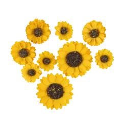 9 tournesols jaunes en papier à parsemer avec adhésifs - De 2,5 à 4,5 cm