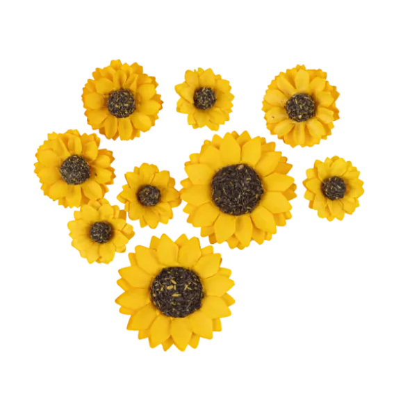 9 tournesols jaunes en papier à parsemer avec adhésifs - De 2,5 à 4,5 cm
